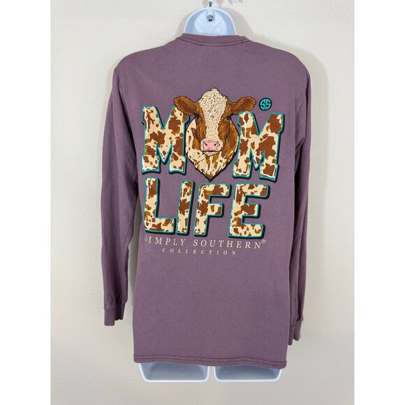 Simply Southern Cow Print Mom Life Long Sleeve Tee Size Small - Picture 1 of 6